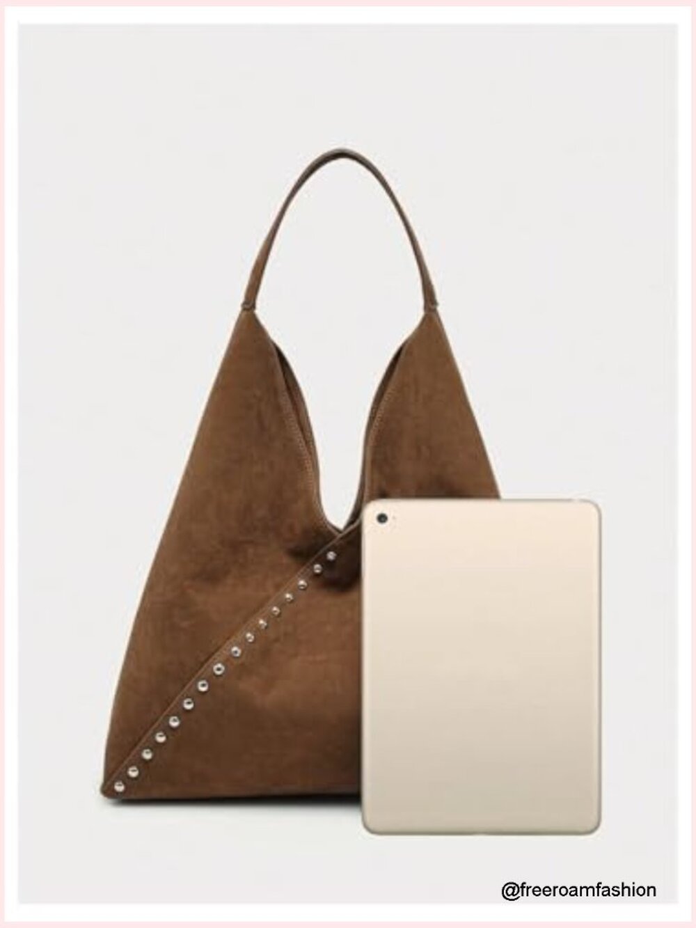 Large Capacity Faux Suede Hobo Shoulder Tote Bag with Studded Decor - Picture 2 of 5